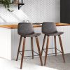 Set of 2 PU Leather Bar Stools Square Footrest – Wood and Brown