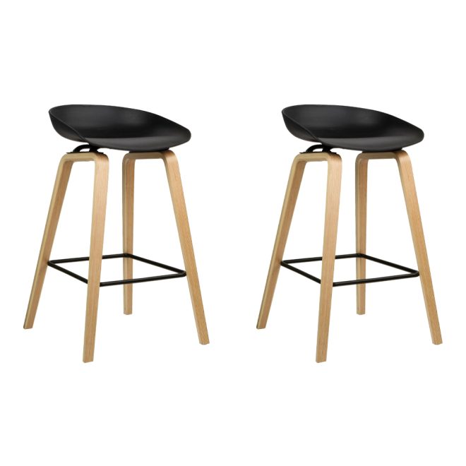 Set of 2 Wooden Square Footrest Bar Stools – Black