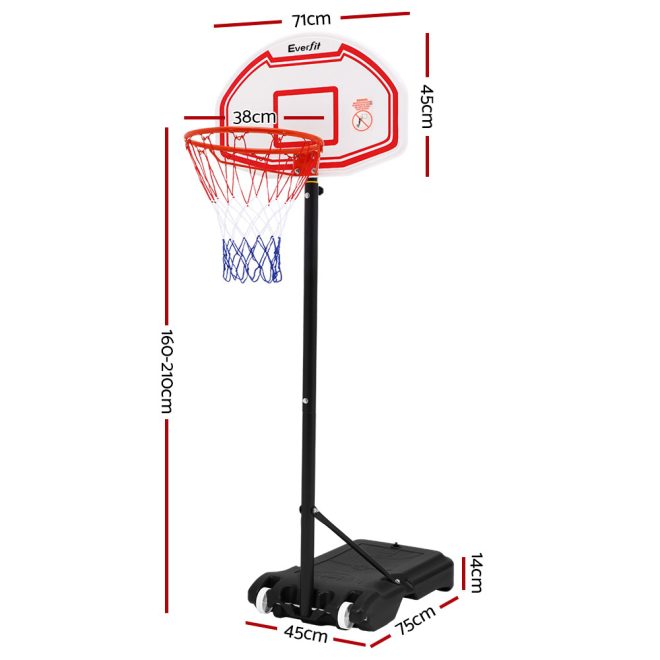 Everfit 2.1M Adjustable Portable Basketball Stand Hoop System Rim – White