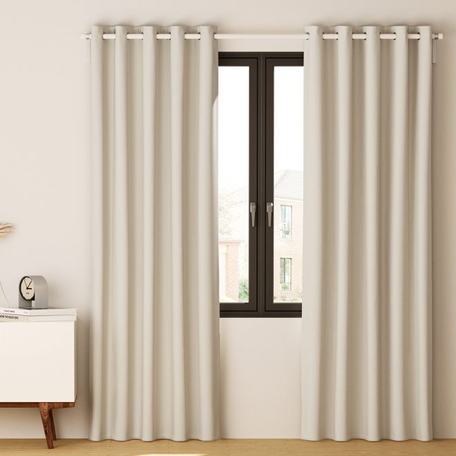 2X Blockout Curtains Blackout Window Curtain Eyelet – 140×230 cm, Beige