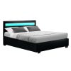 Artiss Cole LED Bed Frame PU Leather Gas Lift Storage – DOUBLE, Black