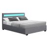 Artiss Cole LED Bed Frame PU Leather Gas Lift Storage – DOUBLE, Grey