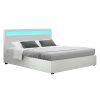 Artiss Cole LED Bed Frame PU Leather Gas Lift Storage – DOUBLE, White
