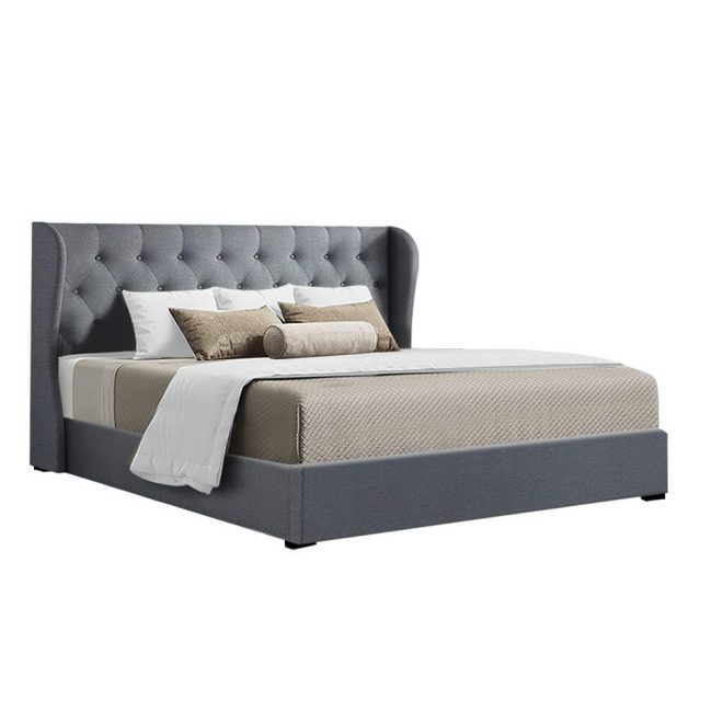 Artiss Issa Bed Frame Fabric Gas Lift Storage – KING, Grey