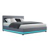 Artiss Lumi LED Bed Frame PU Leather Gas Lift Storage – QUEEN, Grey