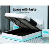 Artiss Lumi LED Bed Frame PU Leather Gas Lift Storage – QUEEN, White