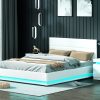 Artiss Lumi LED Bed Frame PU Leather Gas Lift Storage – QUEEN, White