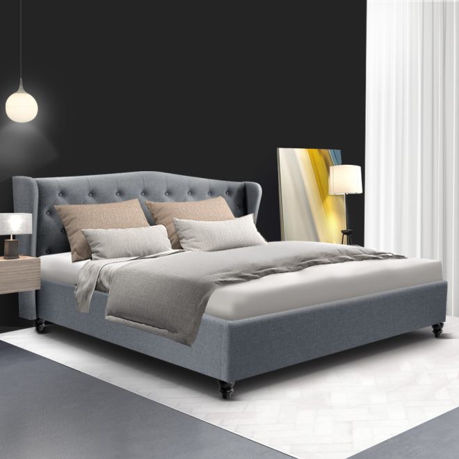 Artiss Pier Bed Frame Fabric – KING, Grey