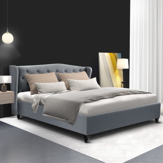 Artiss Pier Bed Frame Fabric – QUEEN, Grey
