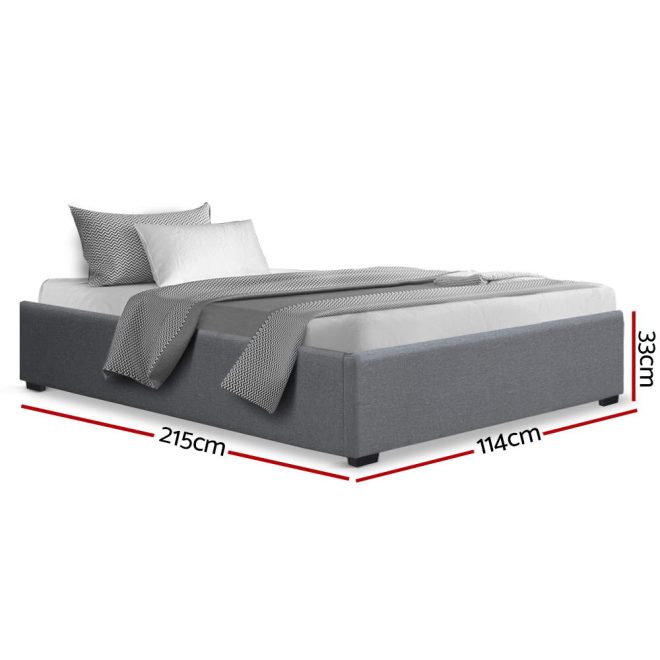 Artiss TOKI Storage Gas Lift Bed Frame without Headboard Fabric – KING SINGLE, Grey