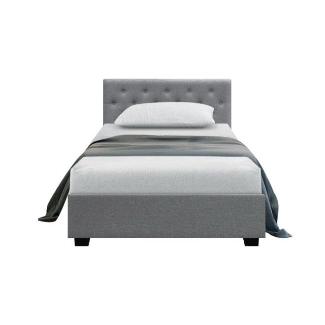Bed Frame Gas Lift Base With Storage Fabric Vila Collection – KING SINGLE, Grey