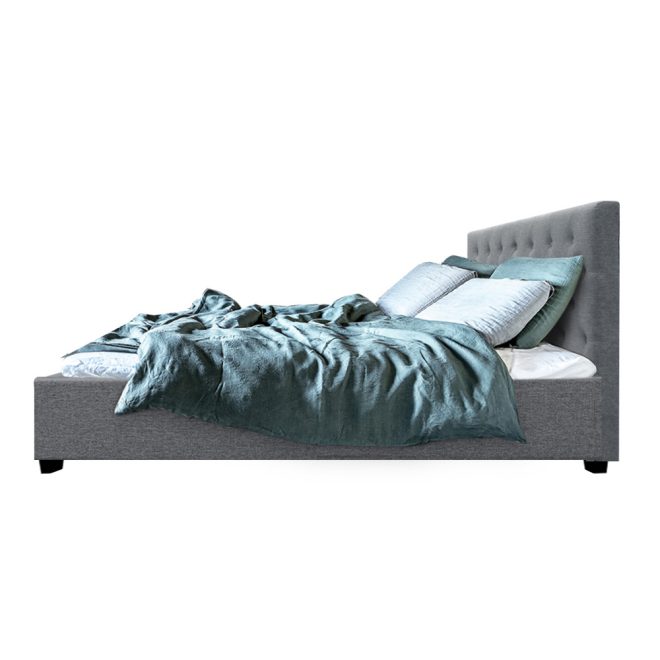 Bed Frame Gas Lift Base With Storage Fabric Vila Collection – QUEEN, Grey
