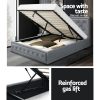 Artiss Tiyo Bed Frame Fabric Gas Lift Storage – DOUBLE, Grey
