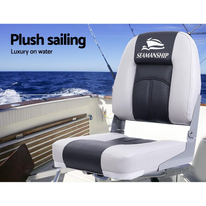 Seamanship Set of 2 Folding Boat Seats Seat Marine Seating Set Swivels All Weather – Charcoal and Grey