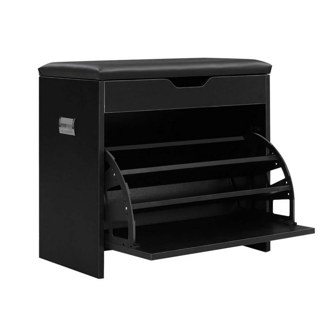 Artiss Shoe Cabinet Bench Shoes Storage Rack Organiser Shelf Black 15 Pairs – Black