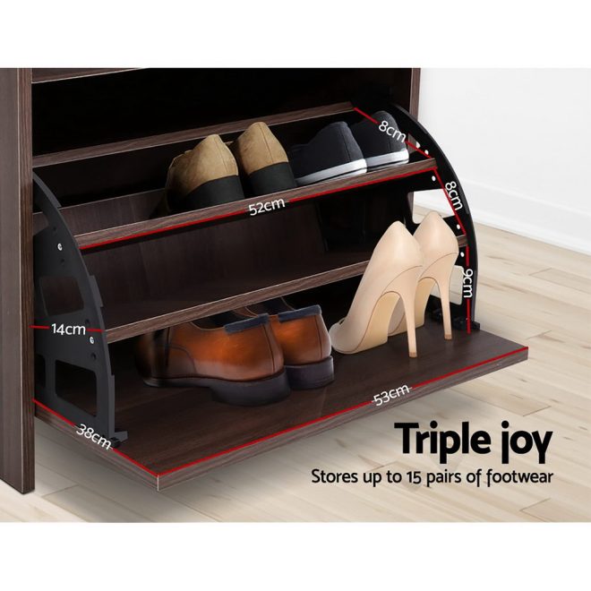 Artiss Shoe Cabinet Bench Shoes Storage Rack Organiser Shelf Black 15 Pairs – Walnut