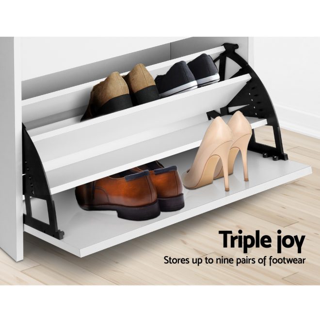 Artiss Shoe Cabinet Bench Shoes Storage Rack Organiser Shelf Black 15 Pairs – White