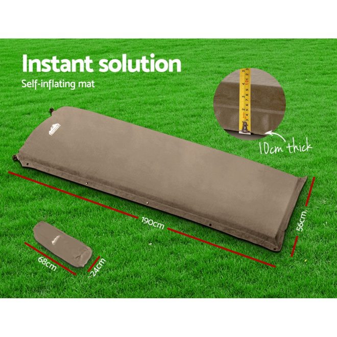 Weisshorn Single Size Self Inflating Matress Mat Joinable 10CM Thick – 190x56x10 cm, Coffee