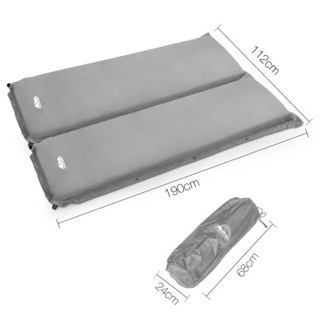 Weisshorn Single Size Self Inflating Matress Mat Joinable 10CM Thick – 190x112x10 cm, Grey