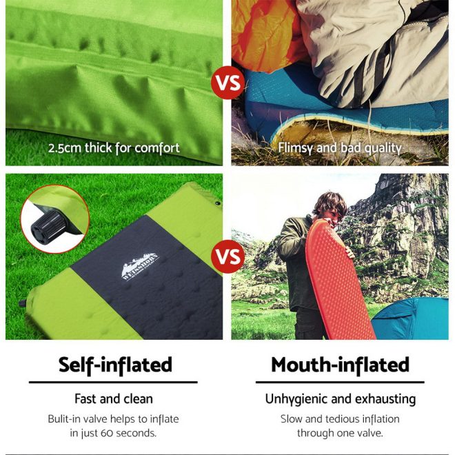 Weisshorn Self Inflating Mattress Camping Sleeping Mat Air Bed Pad Single Green – 190x128x2.5 cm