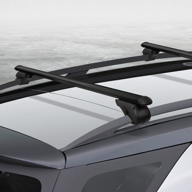 Universal Car Roof Rack Cross Bars Aluminium Adjustable  Car 90kgs load Carrier – 125x5x10.8 cm, Black