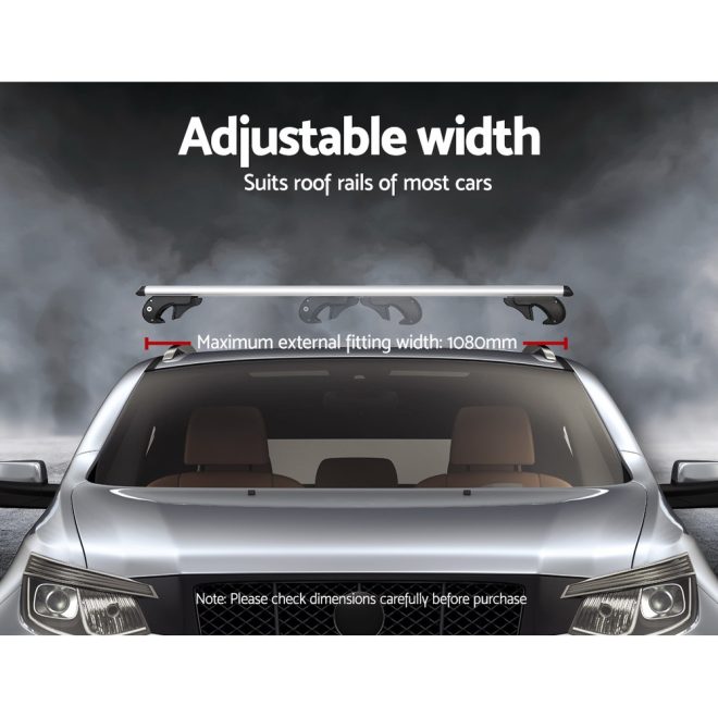 Universal Car Roof Rack Cross Bars Aluminium Adjustable  Car 90kgs load Carrier – 125x5x10.8 cm, Silver