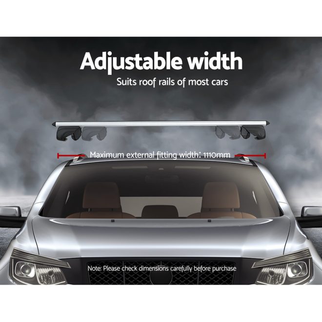 Universal Car Roof Rack Cross Bars Aluminium Adjustable  Car 90kgs load Carrier – 124x5x10.8 cm, Silver