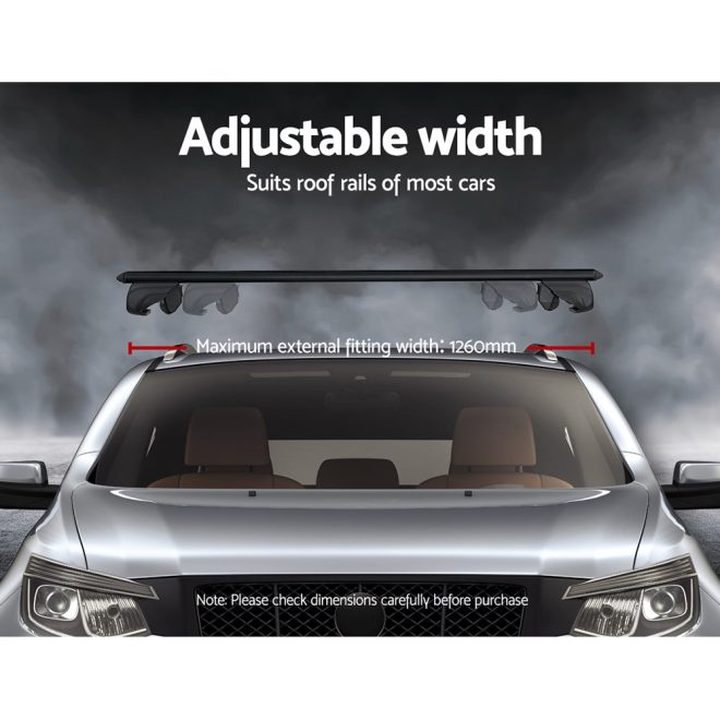 Universal Car Roof Rack Cross Bars Aluminium Adjustable  Car 90kgs load Carrier – 139x5x10.8 cm, Black