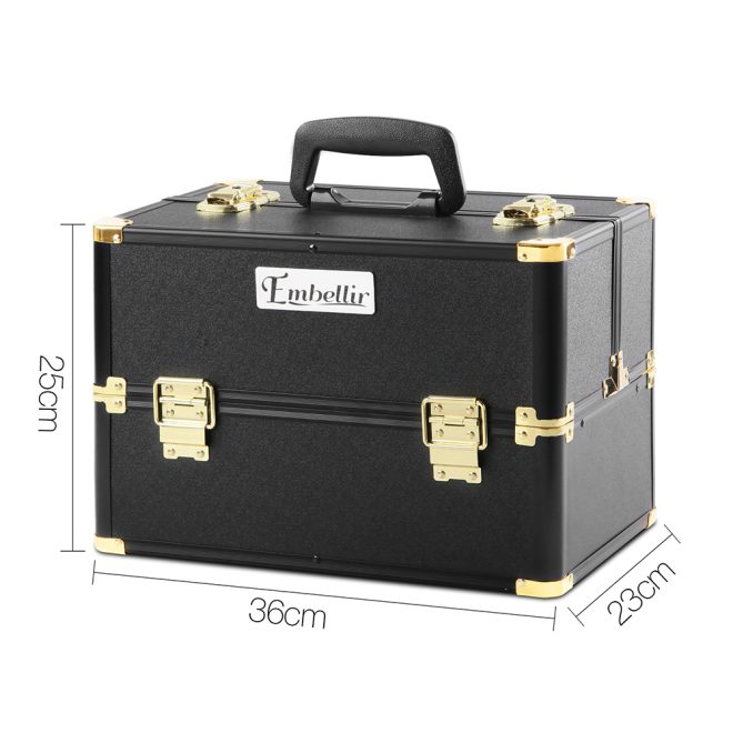 Embellir Portable Cosmetic Beauty Makeup Case – Black and Gold