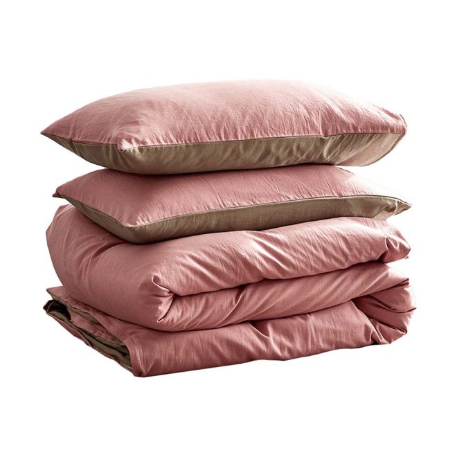Cosy Club Washed Cotton Quilt Set – DOUBLE, Pink and Brown