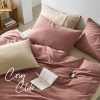 Cosy Club Washed Cotton Quilt Set – DOUBLE, Red and Beige