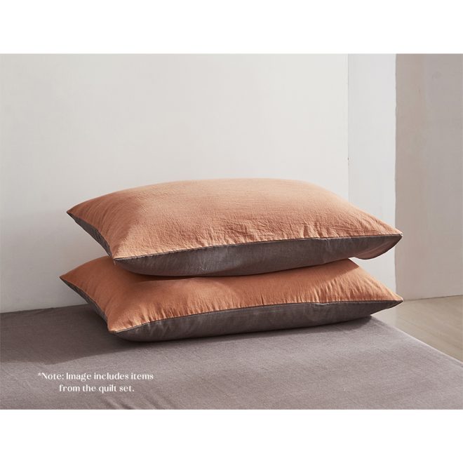 Cosy Club Washed Cotton Sheet Set – Doube, Orange and Brown
