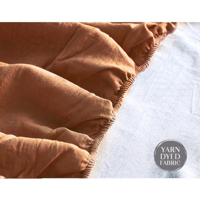 Cosy Club Washed Cotton Sheet Set – SINGLE, Orange and Brown