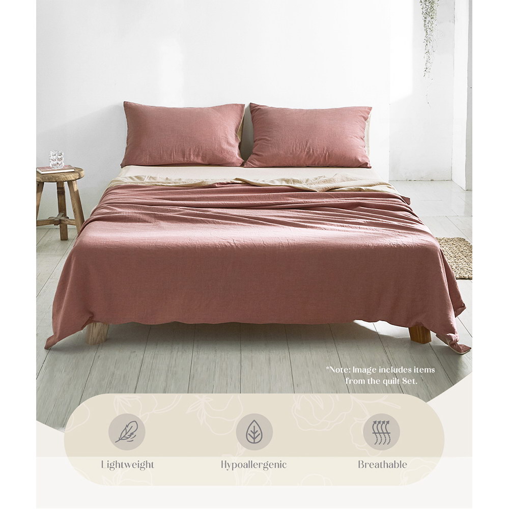 Cosy Club Washed Cotton Sheet Set – SINGLE, Red and Beige