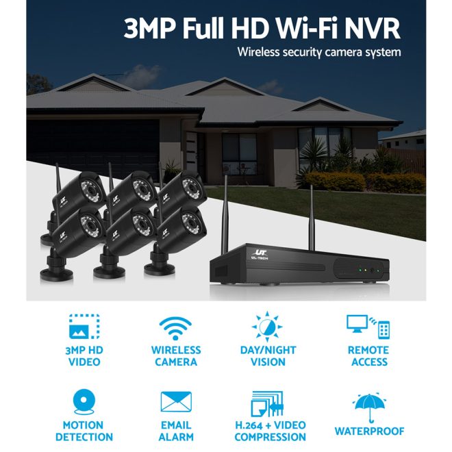 UL-TECH 3MP 8CH NVR Wireless Security Cameras Set – 6, Not Included