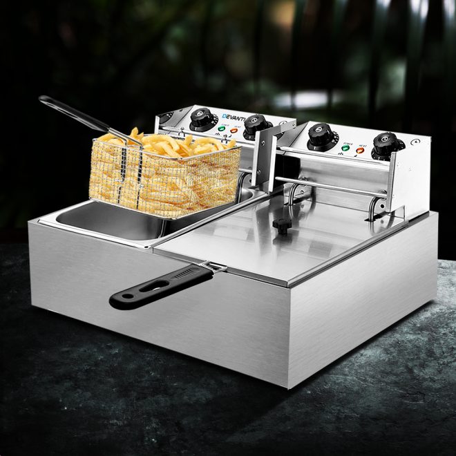 Devanti Electric Commercial Deep Fryer Basket Chip Cooker Kitchen – Double Fryer