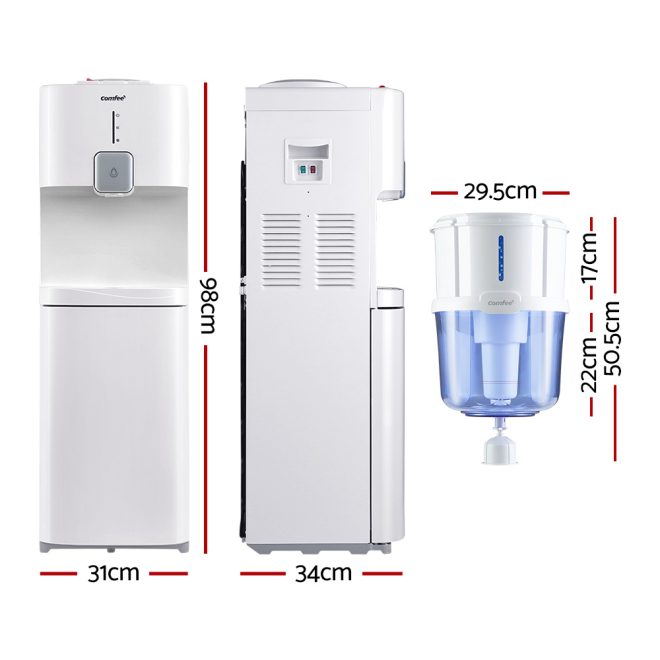 Comfee Water Dispenser Cooler Hot Cold Taps Purifier Stand 20L Cabinet – White, With Purifier Bottle