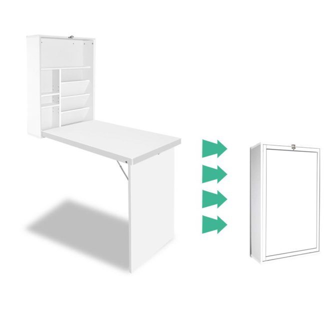 Foldable Desk with Bookshelf – White