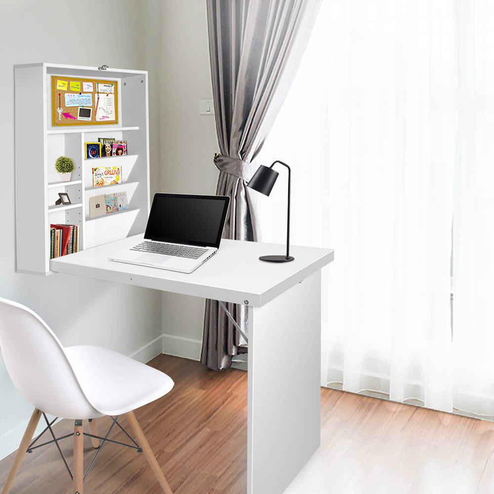 Foldable Desk with Bookshelf – White