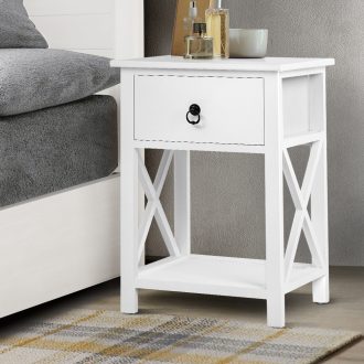 Bedside Table 1 Drawer with Shelf x2 – EMMA White