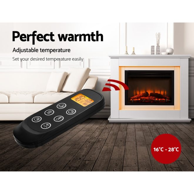Devanti 2000W Electric Fireplace Mantle Portable Fire Log Wood Heater 3D Flame Effect – White