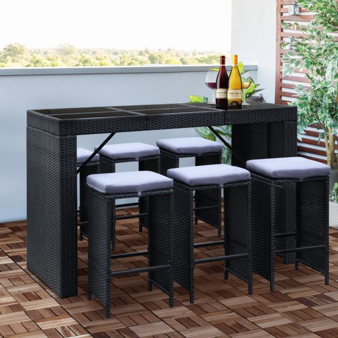 7 Piece Outdoor Dining Table Set – Black