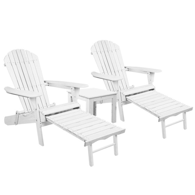 Gardeon 3 Piece Outdoor Beach Chair and Table Set – White
