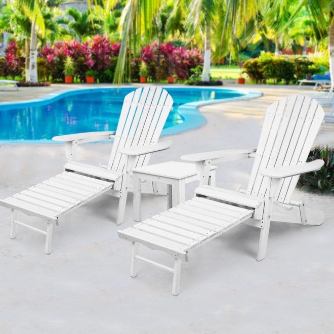 Gardeon 3 Piece Outdoor Beach Chair and Table Set – White