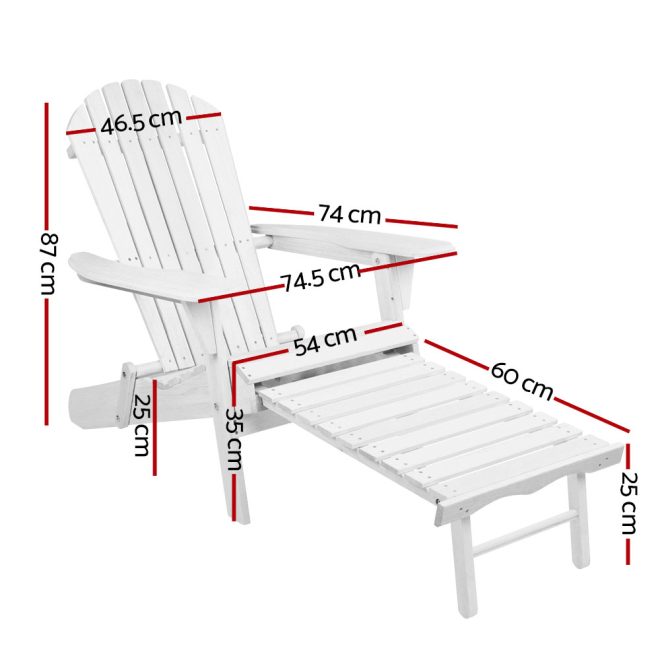 Gardeon Adirondack Beach Chair with Ottoman – White – 1