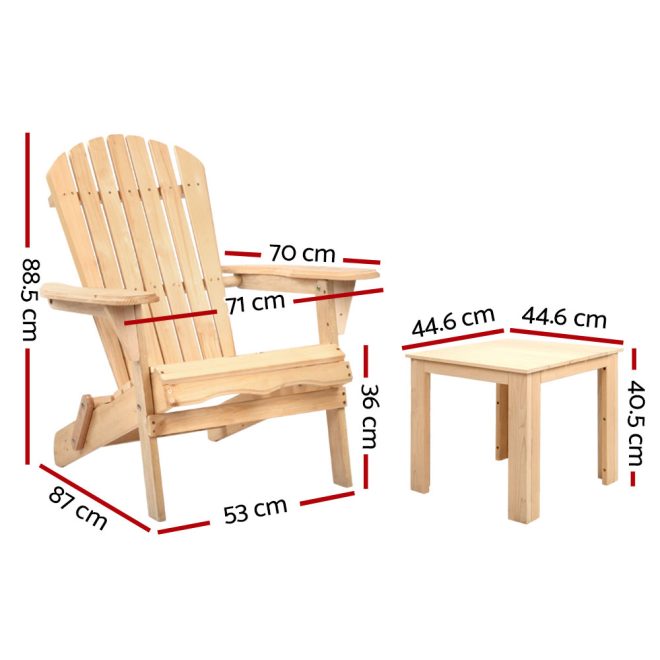 Gardeon 3 Piece Wooden Outdoor Beach Chair and Table Set – Natural