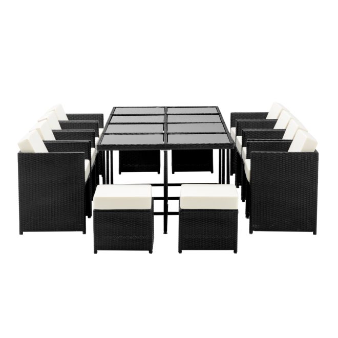 Gardeon 13 Piece Wicker Outdoor Dining Table Set – Black
