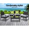 4 Seater Sofa Set Outdoor Furniture Lounge Setting Wicker Chairs Table Rattan Lounger Bistro Patio Garden Cushions Black – Without Cover