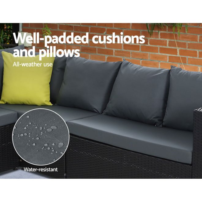 Gardeon Outdoor Furniture Patio Set Dining Sofa Table Chair Lounge Wicker Garden – Black
