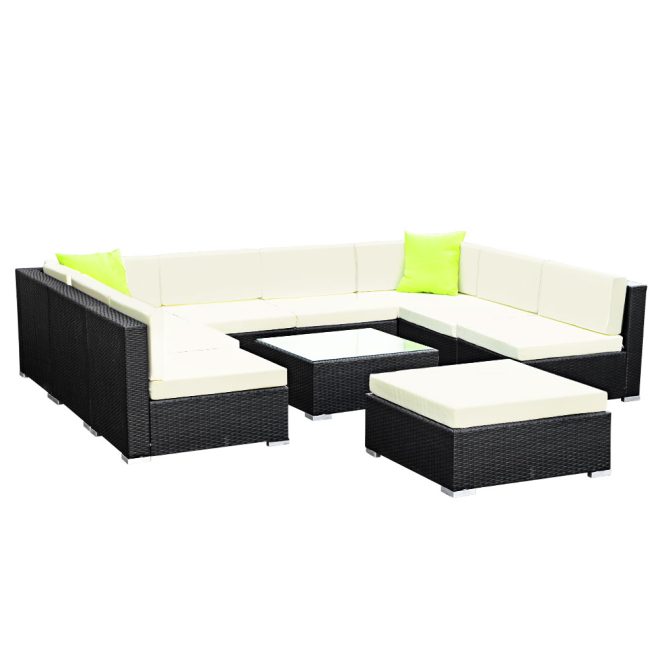 Gardeon Sofa Set with Storage Cover Outdoor Furniture Wicker – 6 x Single Sofa + 2 x Corner Sofa + 1 x Table + 1 x Ottoman + 1 x storage cover
